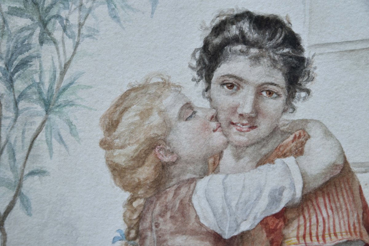 M. Saillard, “mother And Child,” 1892, Watercolor, 29x17.5-photo-2